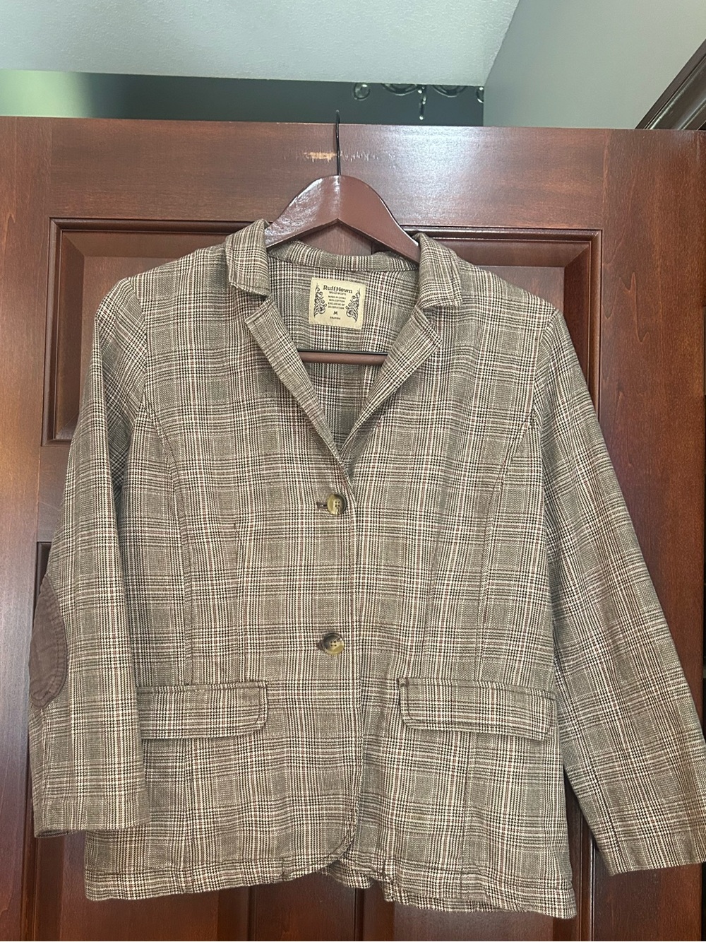 Vintage Ruff Hewn Well Worn M Plaid Cotton Blazer Elbow Patches